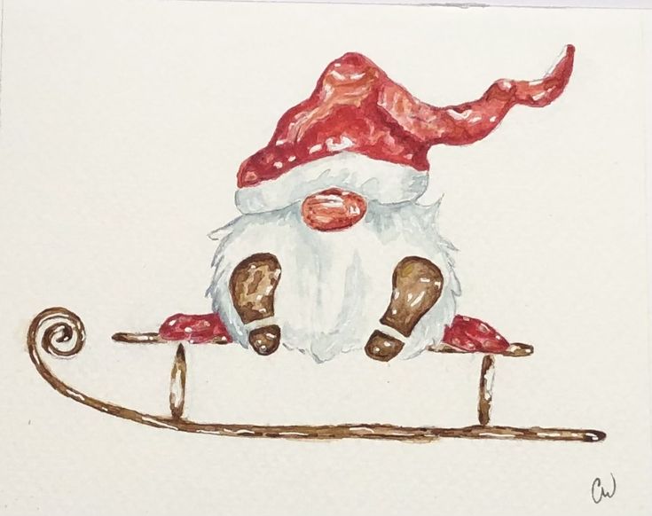 a drawing of a santa claus on a sled with his feet in the air