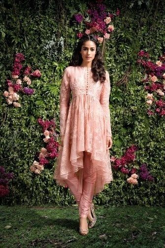 Light Pink high low churidar with blush pink Full Pink Outfit, High Low Anarkali, Anarkali Designs, Mehendi Outfits, Pakistani Fashion Casual, Pakistani Wedding Outfits, Salwar Kamiz, Event Dress, Designer Kurtis