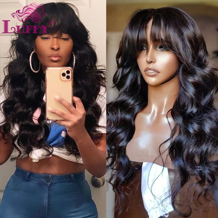 Body Wave With Bangs 13*6 Lace Front Wig Brazilian Human Hair 360 Full Lace Wigs Bangs For Black Women, Wavy Wig With Bangs, Bang Wig, Human Lace Wigs, Wavy Wig, Human Wigs, Wig Human Hair, 100 Remy Human Hair, Long Hair With Bangs