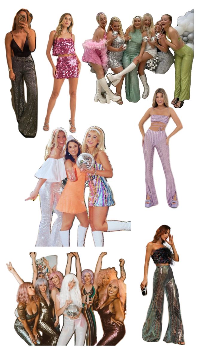 several women in different outfits posing for pictures