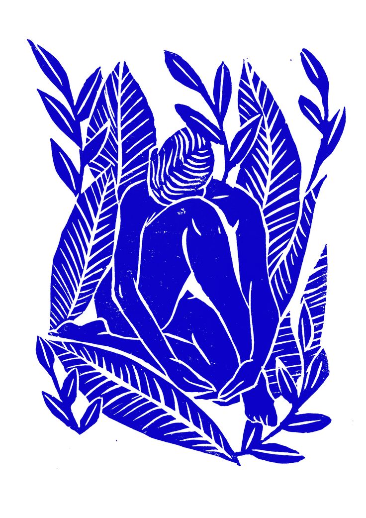 a drawing of a blue rose surrounded by leaves