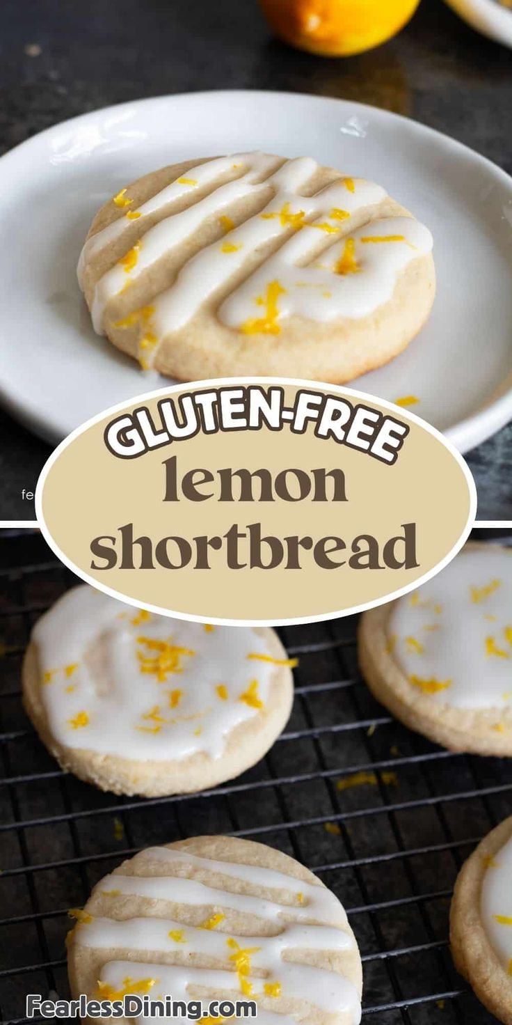 lemon shortbread cookies on a cooling rack with the words gluten - free