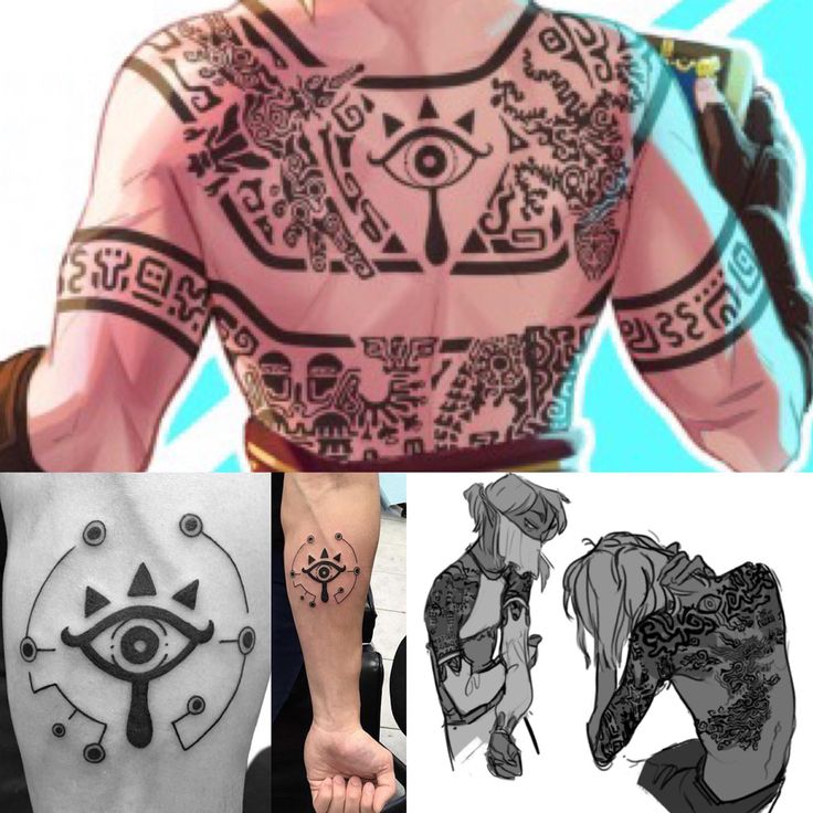 some tattoos that are on the back of someone's neck and arm, one with an all seeing eye