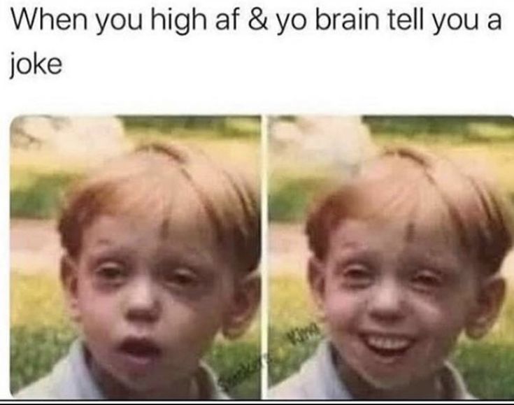 two pictures of a young boy with red hair and the caption when you highf & yo brain tell you a joke