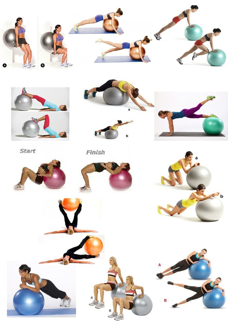 a series of photos showing different people doing exercises on exercise balls