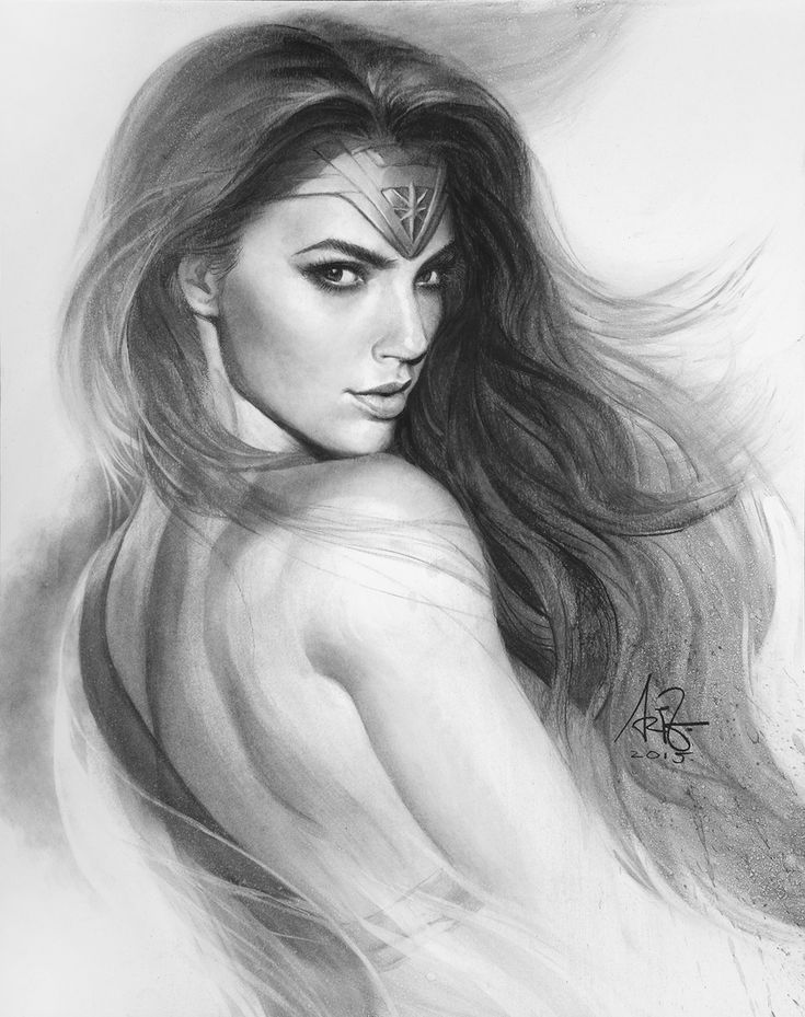 a pencil drawing of a woman with long hair