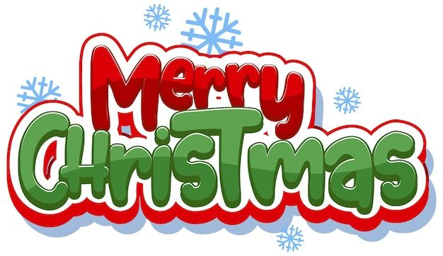 merry christmas lettering with snowflakes on the bottom and green letters in red, white and green