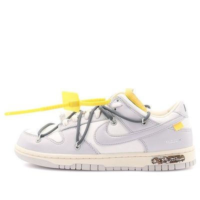 The Nike OFF-WHITE x Dunk Low is a must-have sneaker for any fan of Virgil Abloh or the Off-White brand. Taken from the 'Dear Summer' collection, this low-top sneaker is made with white leather and soft grey canvas, with Virgil Abloh's signature flourishes like a plastic zip tie and printed Helvetica text. The contrasting pops of color are what really make this sneaker stand out, while the limited edition '41 of 50' badge on the lateral midsole adds an extra touch of exclusivity. (SNKR/Skate/Casual/Low Top/Crossover/Gift Recommend) Off White Boost Sneakers For Streetwear, Off White Boost Midsole Sneakers For Streetwear, Off-white Boost Midsole Sneakers For Streetwear, Off White Sneakers With Boost Midsole For Streetwear, Off White Sneakers With Rubber Sole For Streetwear, Off White Sneakers For Streetwear, Off White Low-top Sneakers With Laces, Urban White Sneakers With Laces, Nike White Sneakers For Streetwear