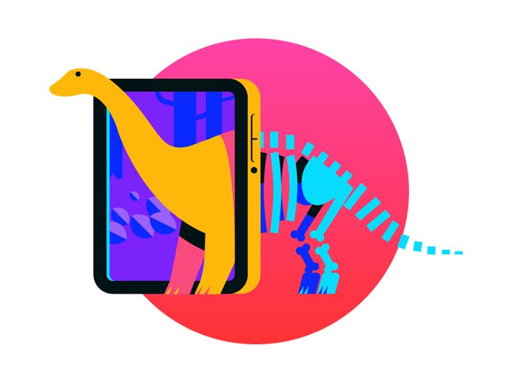 an image of a phone with a yellow dinosaur on it's screen and colorful background