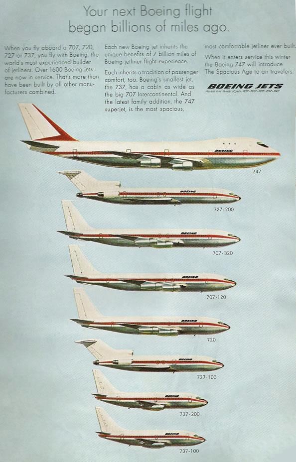 an advertisement for the boeing 787 jetliners, with four different colors and sizes