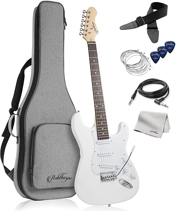 an electric guitar with its accessories