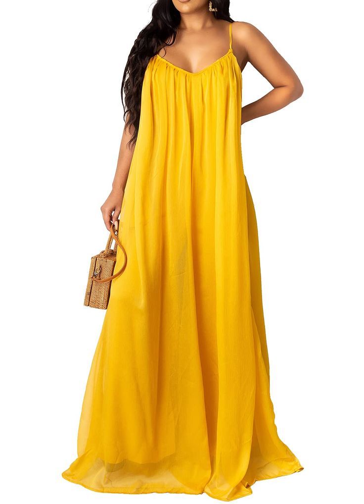 Womens Sexy Long Flowy Chiffon Dresses V Neck Sleeveless Floor Length Backless Summer Plus Size Maxi Sundress Yellow Chiffon Dress, Maxi Chiffon Dress, Flowy Chiffon Dress, Sundress Women, Women Maxi Dresses Summer, Flowy Sundress, Maternity Dresses Summer, Chiffon Summer Dress, Backless Evening Dress