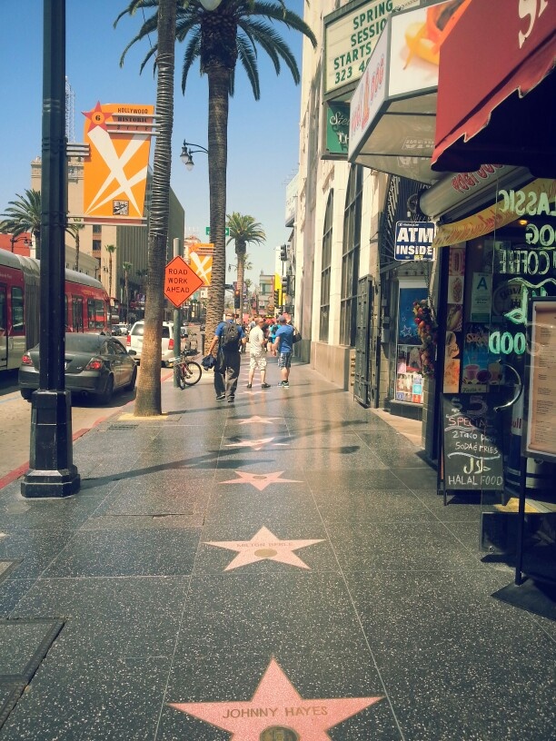 the hollywood walk of fame is lined with stars