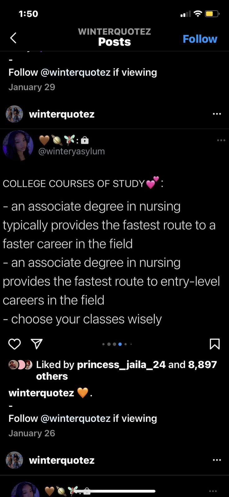 two tweets on twitter about college courses