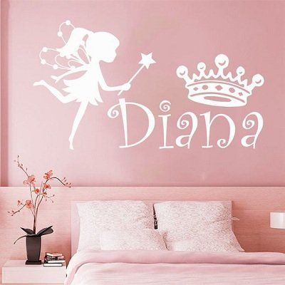 a wall decal with the word diara and a fairy on it's side