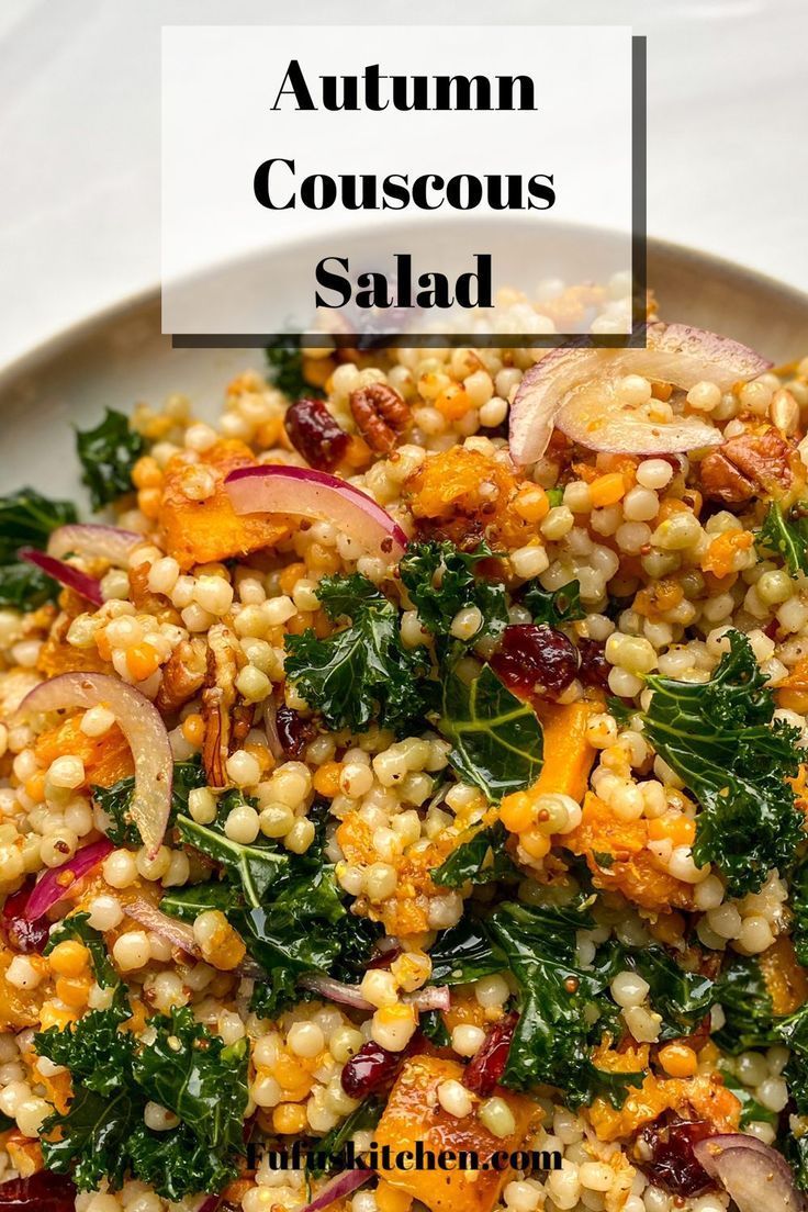 autumn couscous salad on a white plate