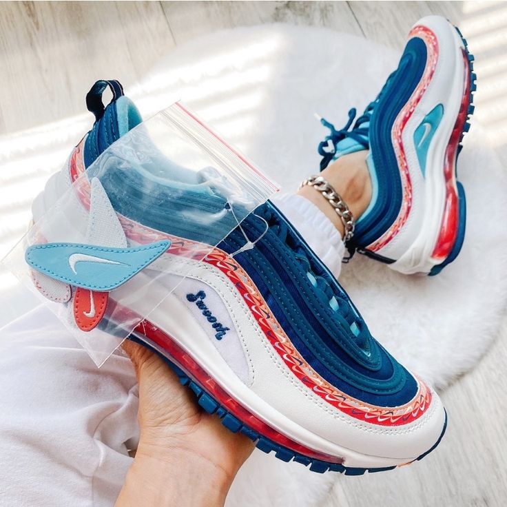 Nike Air Max 97 Sneakers New With Box Size 5y- Women’s 6.5 Size 6.5y- Women’s 8 Nike Air Max 97 Blue White, Nike Air Max 97 Red White And Blue, White Nike Tennis Shoes, Air Force One Shoes, Nike Sf, Nike Air Force 1s, Shoes Nike Air, Nike Tennis Shoes, Nike Air Max For Women