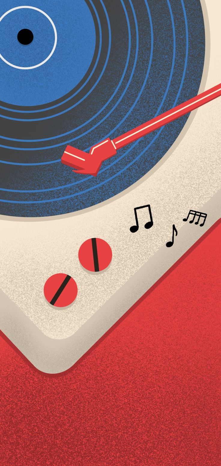 an illustration of a turntable with music notes on it and a red stick sticking out of the top