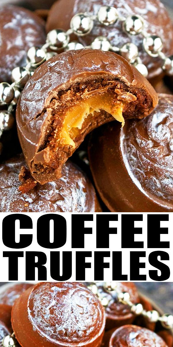 chocolate covered cookies with the words coffee truffles on top and in front of them