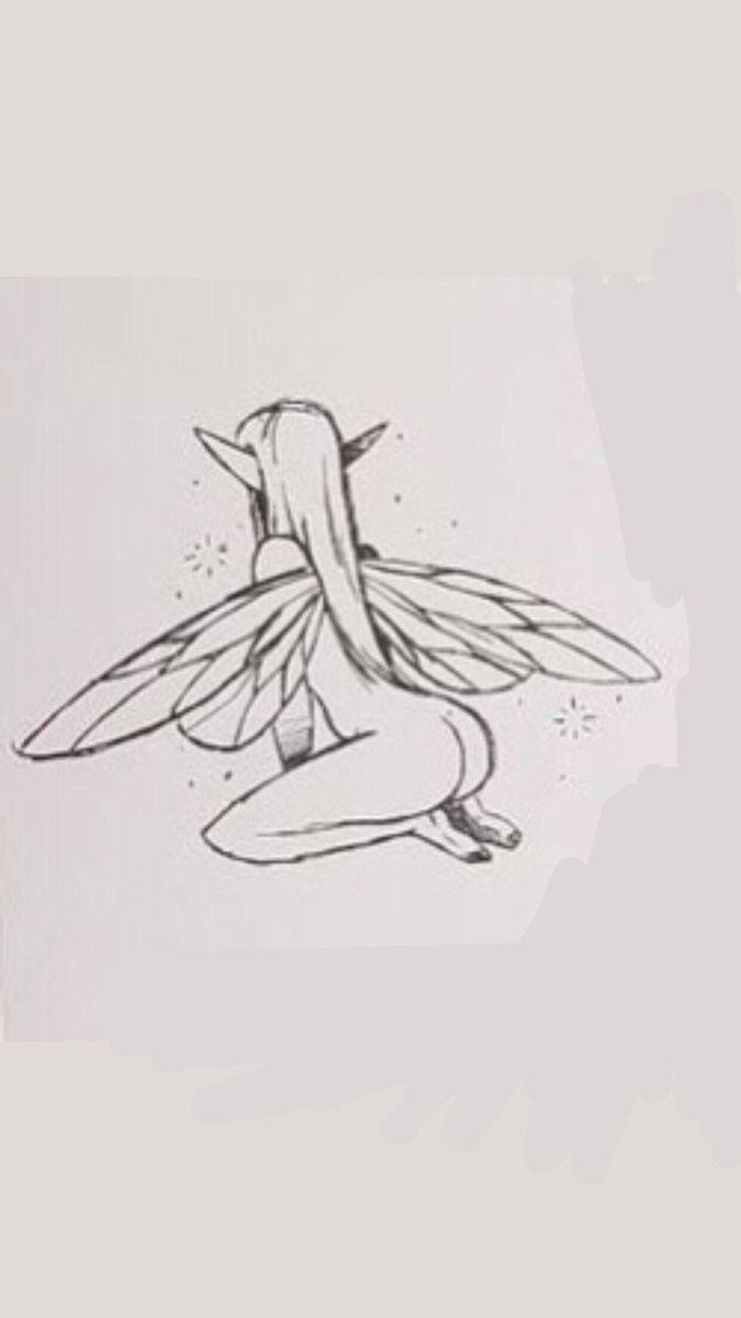 a pencil drawing of a fairy sitting on the ground