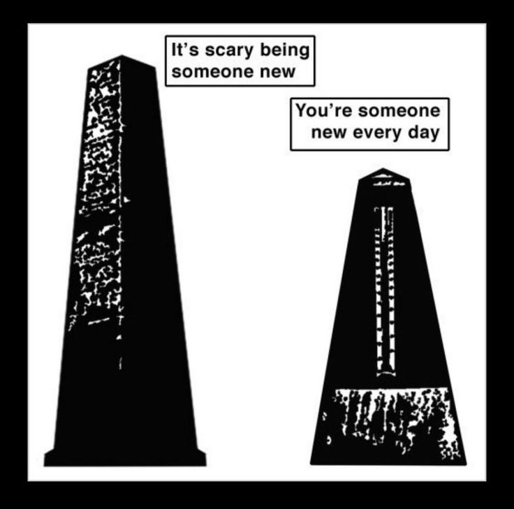 two obelisks that say it's scary being someone new you're someone new every day