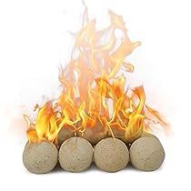 the fire pit is made out of stone and has flames coming from it's sides