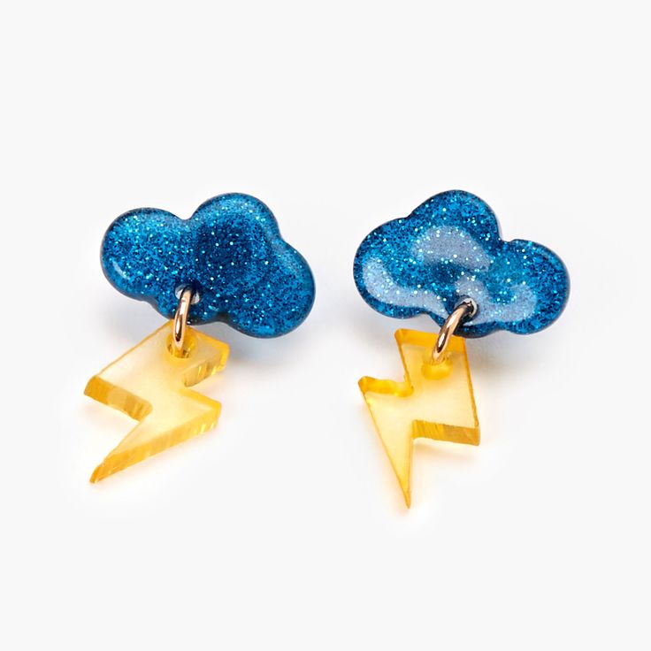 Glitter Cloud Stud Earrings - Blue | Claire's US Cloud Accessories, Yellow Lightning, Silver Color Scheme, Weird Jewelry, Funky Earrings, Moody Blues, Blue Hour, Funky Jewelry, Earrings Blue