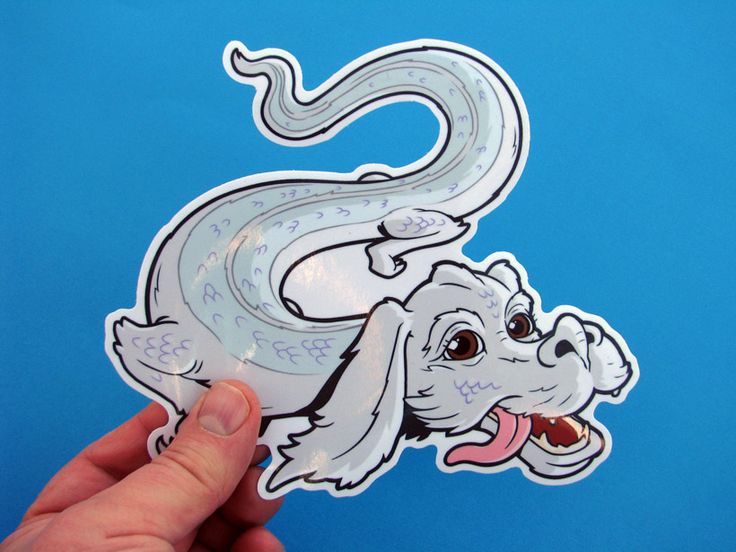 a sticker with an image of a dog and a snake on it's back