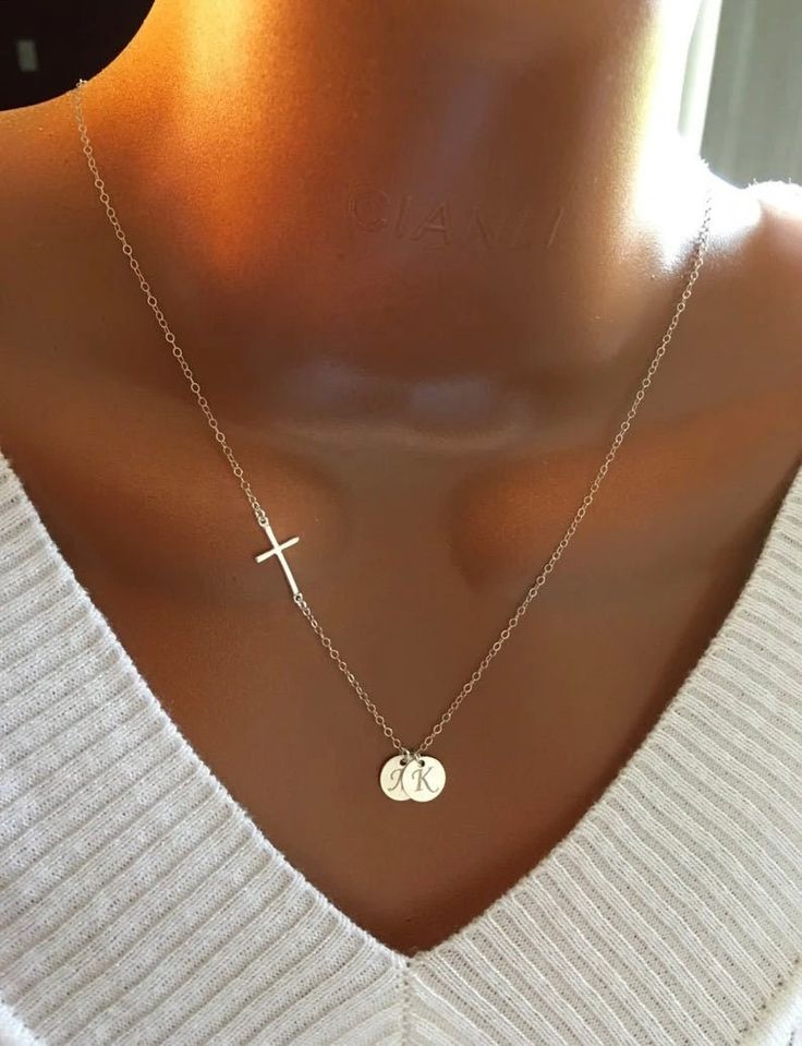 Mother's Day Gift 30% Off. Handmade with love! PERSONALIZED NECKLACE, CUSTOM INITIAL DISCS & BIRTHSTONE,  CUSTOM JEWELRY, PERSONALIZED GIFT. 100% STERLING SILVER NECKLACE. Personalized Sterling Silver Sideway Cross and initial discs charm OR Swarovski Birthstone necklace is great gift ideas for Mom, Grandma, Christmas, for Baptism, birthday, Mother's day, best friend, sister, your wife, daughter, baby shower gift.... MATERIALS:  All materials used are 100%  .925 Sterling Silver. - Sterling Silve Initial Disc Necklace, 20 Inch Necklace, Rose Hill, Name Necklaces, Wichita Ks, Mothers Necklace, Great Gifts For Mom, Custom Initials, Disc Necklace