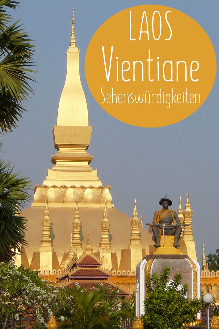 an image of a statue in front of a building with the words laos vientiane