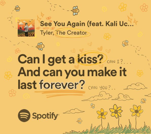 an advertisement for spotify with the caption can i get a kiss? and can you make it last forever?