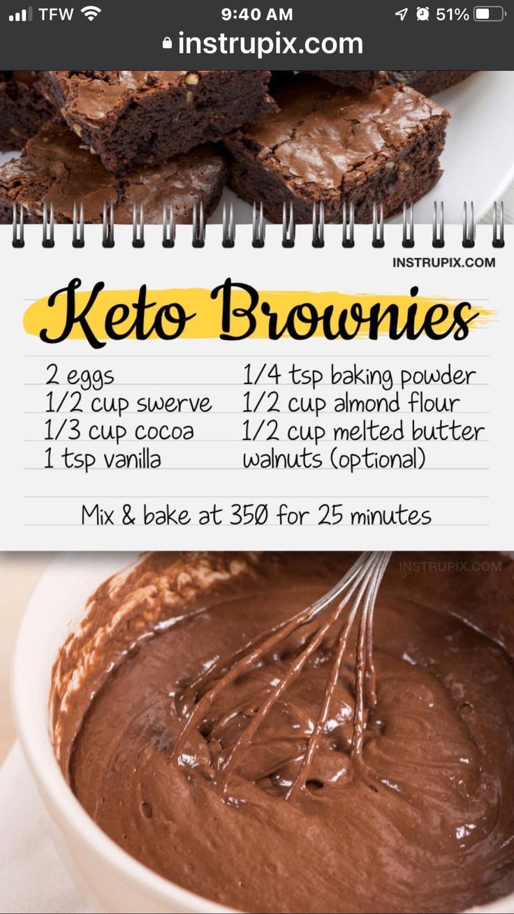 the recipe for keto brownies is shown here