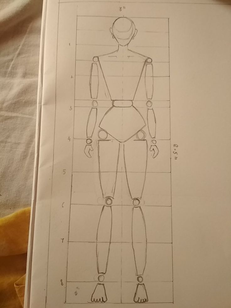 a drawing of a human figure on top of a piece of paper with measurements for the body