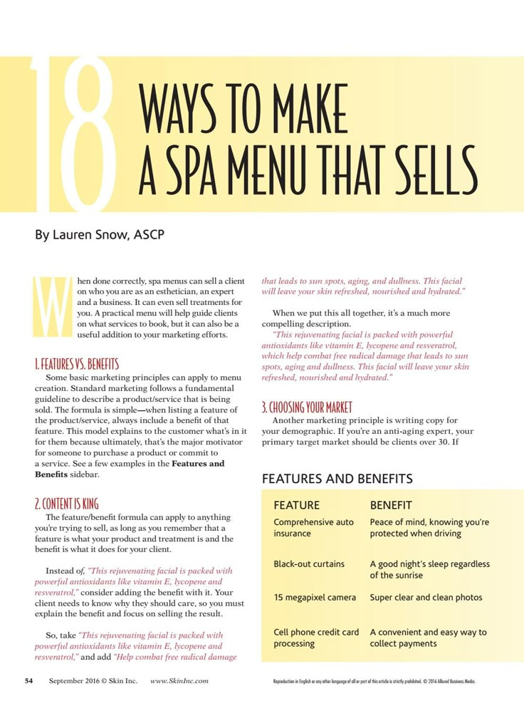 the front page of an article about how to make spa menus for customers and employees