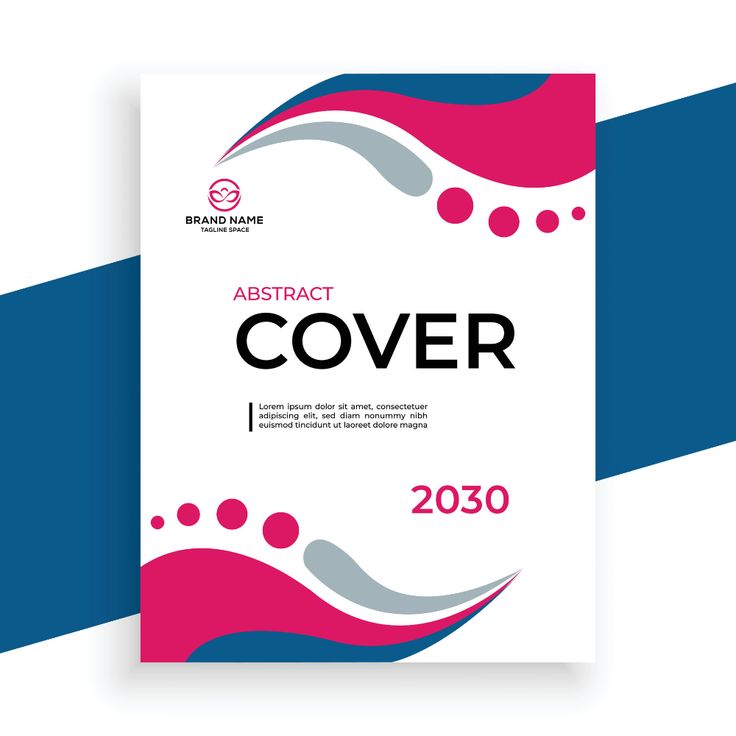 an abstract cover design with blue and pink lines on the bottom, in front of a white background