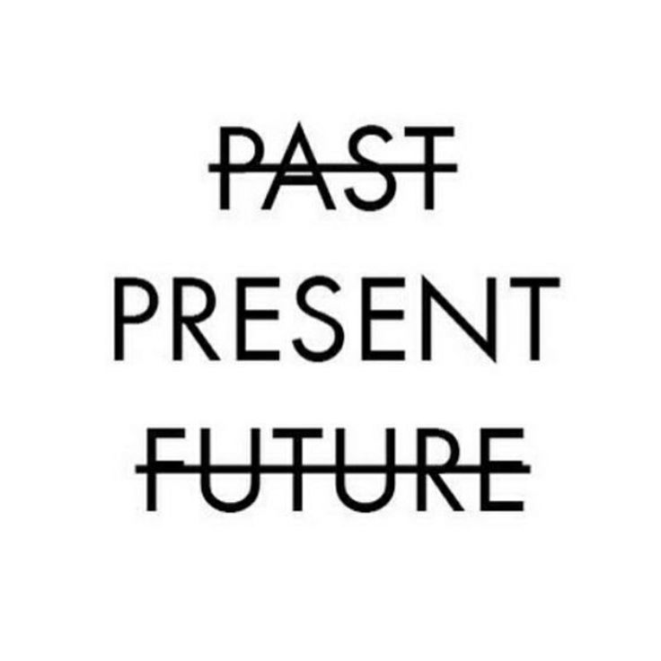 the words past present future are shown in black and white letters on a white background