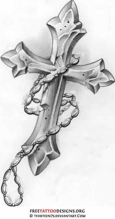 a cross with flowers on it is drawn in black and white, as well as the outline