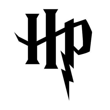 the harry potter logo is shown in black and white with lightning bolt coming out of it