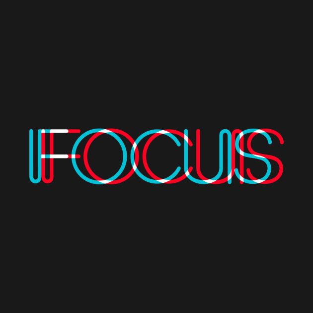 the word focus written in red, blue and green on a black background with an image of