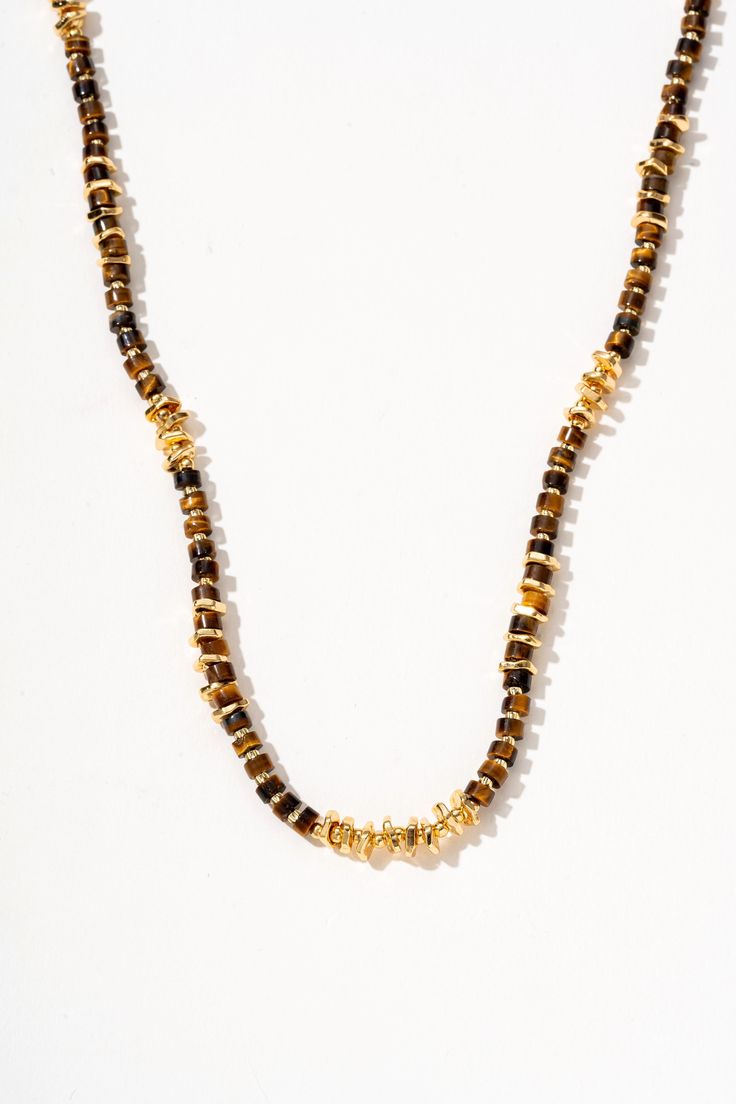 Tiger's Eye Beaded 18k Gold Necklace - Artsory Tigers Eye Necklace, 18k Gold Necklace, Tiger Eye Beads, Tiger Eye Stone, Handcrafted Necklace, Eye Stone, Crystal Necklace Pendant, Tiger's Eye, Hand Beading