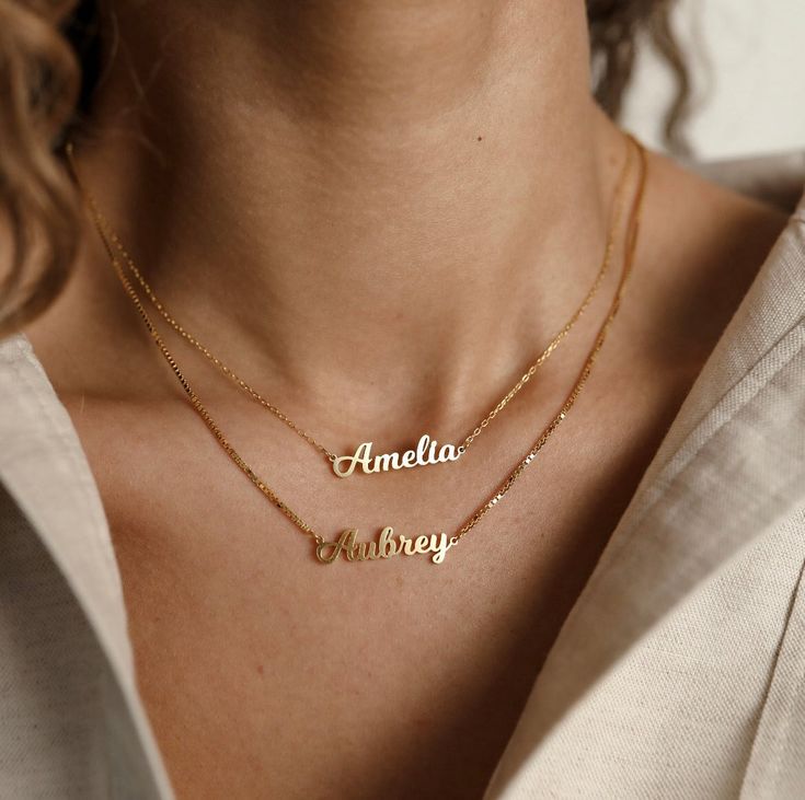 The Name Necklace is available in Yellow, White and Rose Gold. Available in 10KT gold Length: 18" Font Style: Cursive | Block | Monogram Necklace Chain Types, Nameplate Necklace, Custom Charms, Gold Choker Necklace, Girl Jewelry, Custom Name Necklace, Collar Jewelry, Letter Necklace, Minimalist Necklace