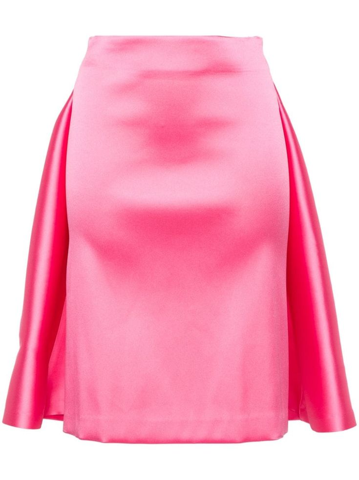 fuchsia pink duchess satin weave elasticated waistband dart detailing A-line skirt rear pleat-detail demi-train knee-length unlined straight hem Slim Fit Skirts, Pink Pleated Skirt, Balloon Skirt, Pink Bottom, Duchess Satin, Black Midi Skirt, Fuchsia Pink, Gray Skirt, Green Skirt