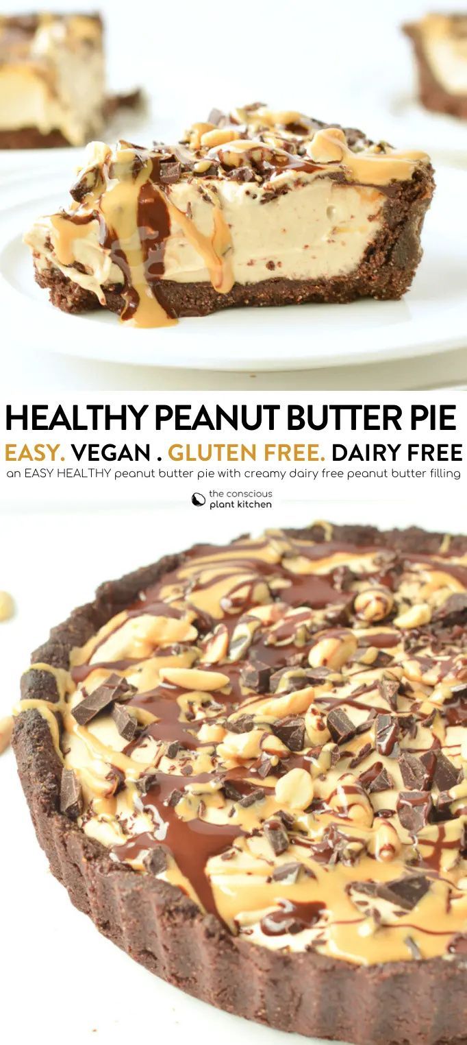 healthy peanut butter pie with easy vegan gluten free dairy free chocolate crust