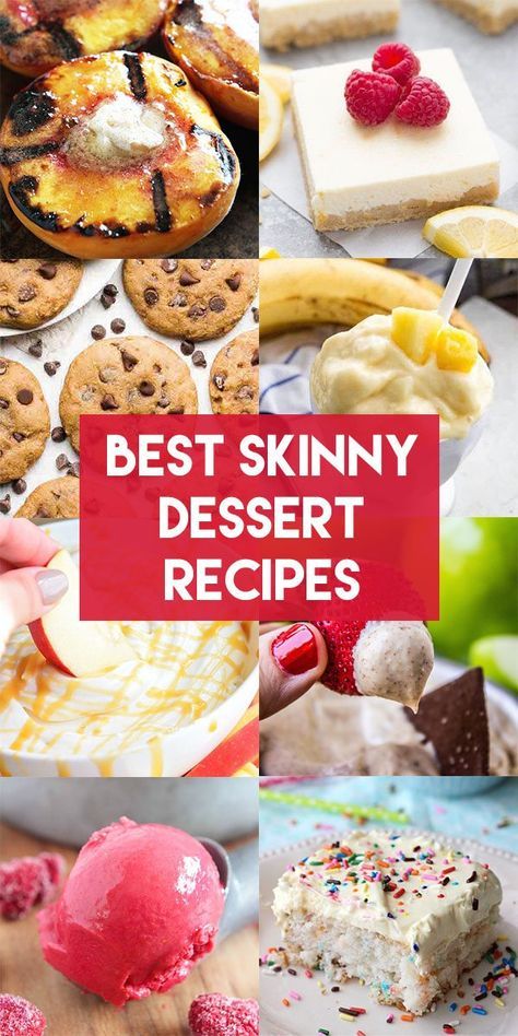 various desserts are shown with the words best skinnyy dessert recipes on top and bottom