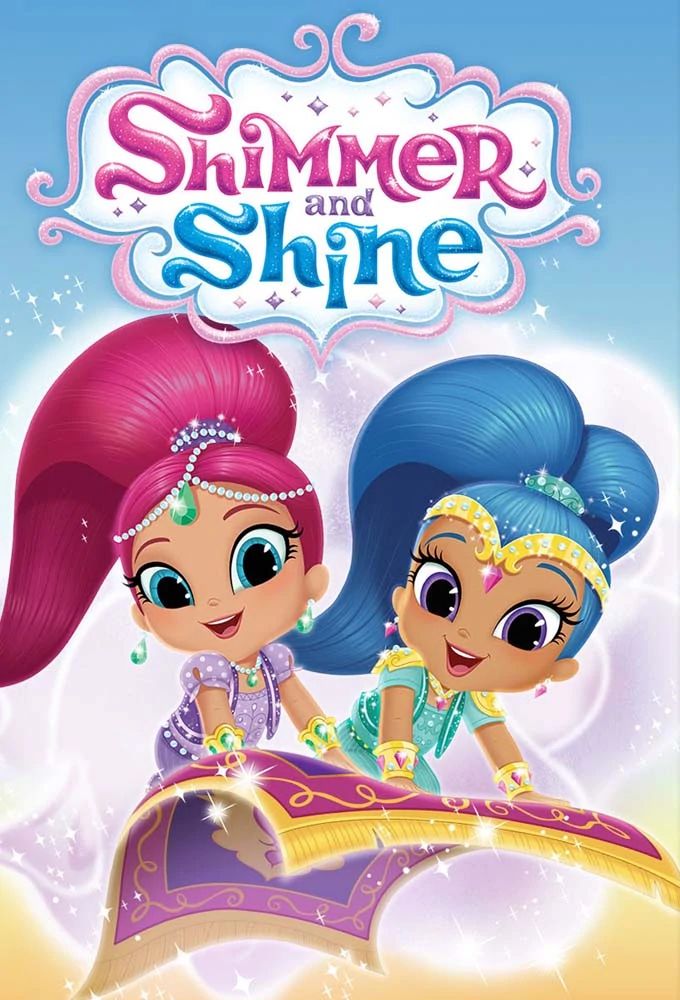 the book cover for shimer and shine, featuring two girls on a surfboard