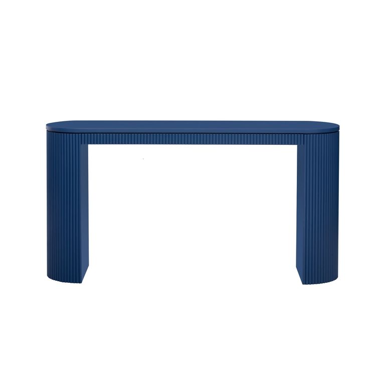 a blue console table against a white background