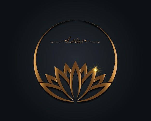 a golden lotus flower on a black background with the word lotus written in gold lettering