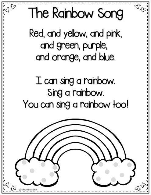 the rainbow song for kids to read and color with their own words, which are also in