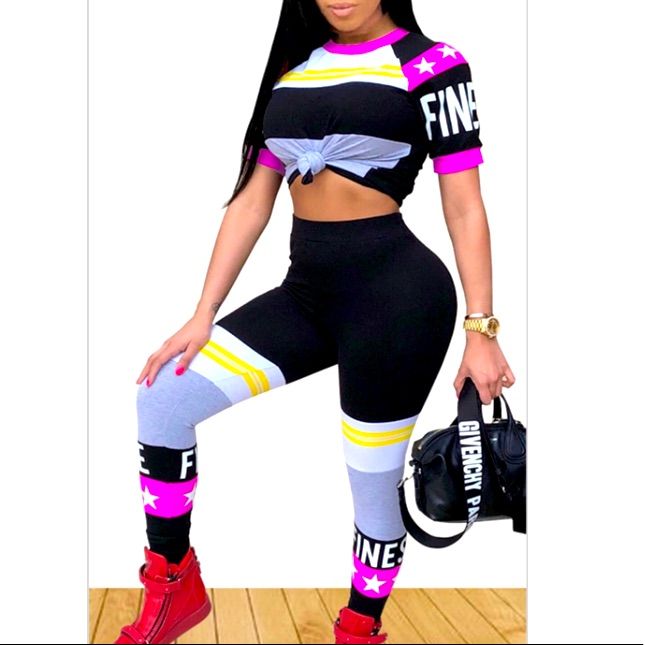 Brand New Two Piece Color-Block Racer Pants Set. Great Quality And Fast Shipping. Pet And Smoke Free . Follow On Ig: @Mzenvy & @Stylestreetexperience Casual Pink Color Block Sets, Black Color Block Sets For Summer, Black Color Block Activewear For Summer, Summer Black Color Block Activewear, Pink High Waist Stretchy Set, Pink Fitted Activewear With Letter Print, Black Workout Set For Summer, Black Workout Sets For Summer, Black Summer Workout Set