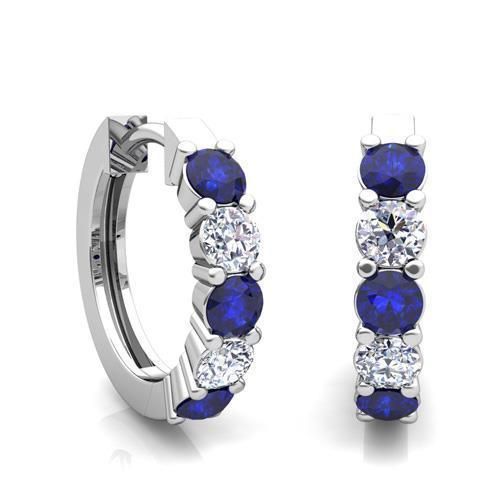 Hoop earrings 3.50 carats Women sapphire and diamonds white gold 14k Gemstone Hoop Earrings, Round Sapphire, Hoop Earring Sets, Diamond Hoop Earrings, Gems Jewelry, Sapphire Diamond, Diamond Stone, Diamond Gemstone, Gemstone Earrings